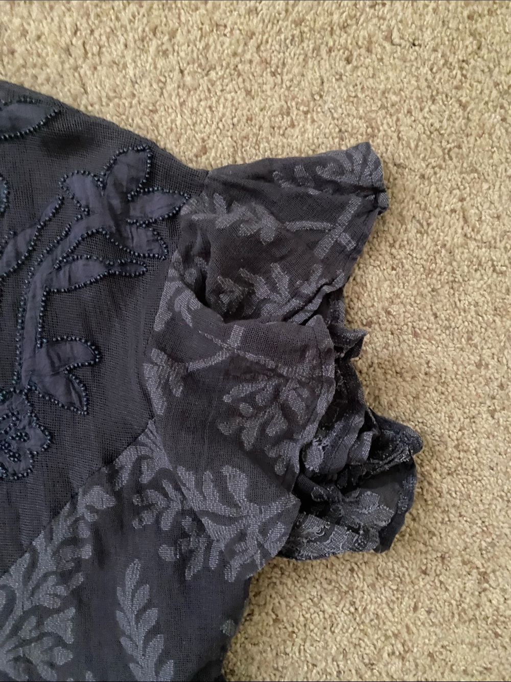Anthropologie Women’s Navy Lace Embroidered Ruffle Hem Blouse - Picture 3 of 8